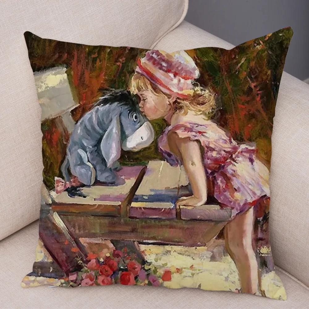 Cute Cartoon Children Cushion Cover Decor Harajuku Oil Painting Lady Pillowcase for Sofa Home Soft Plush Throw Pillow Case