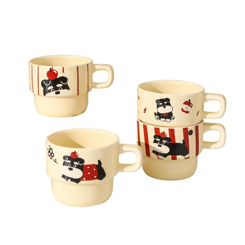 Schnauzer Hochwertige Keramik Stapeltassen Haushaltsset Cartoon Welpe Büro Keramik Wasserbecher Kaffeetasse