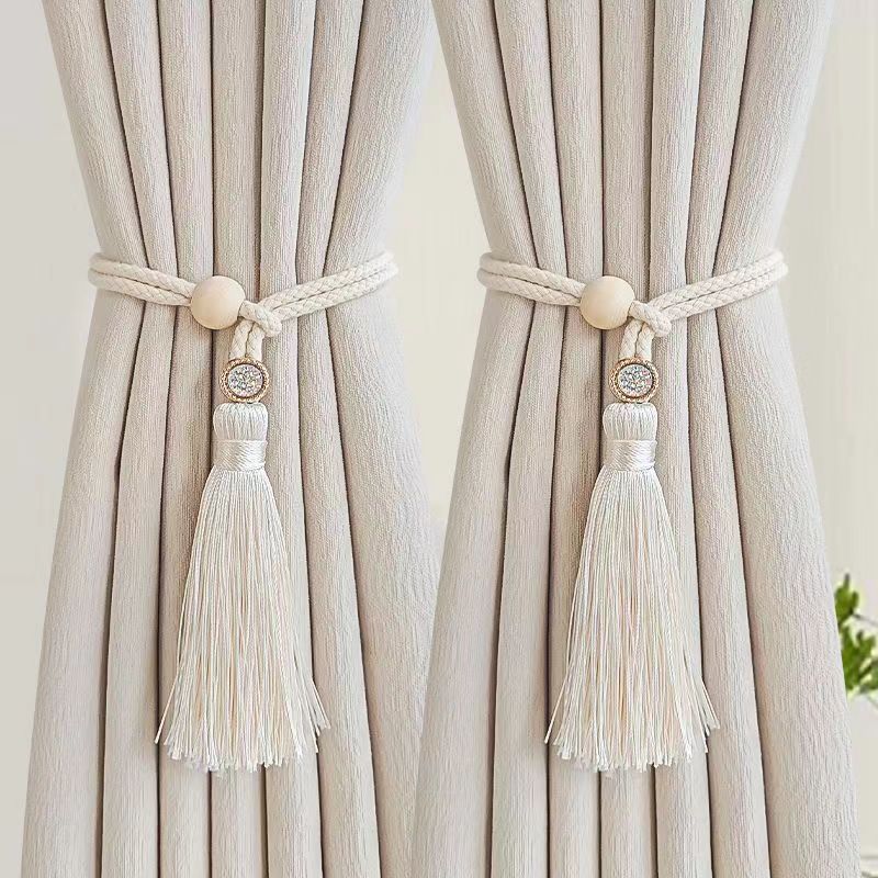 2PCS Minimalist Light Luxury Curtain Tiebacks, Tassel Woven Rope Buckle for Home Decor, Adjustable Drapes Holder