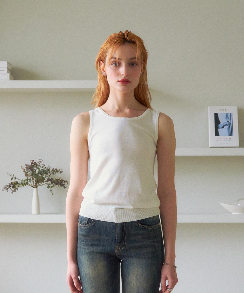 Tobaseu Round Cool Knit Sleeveless (White)