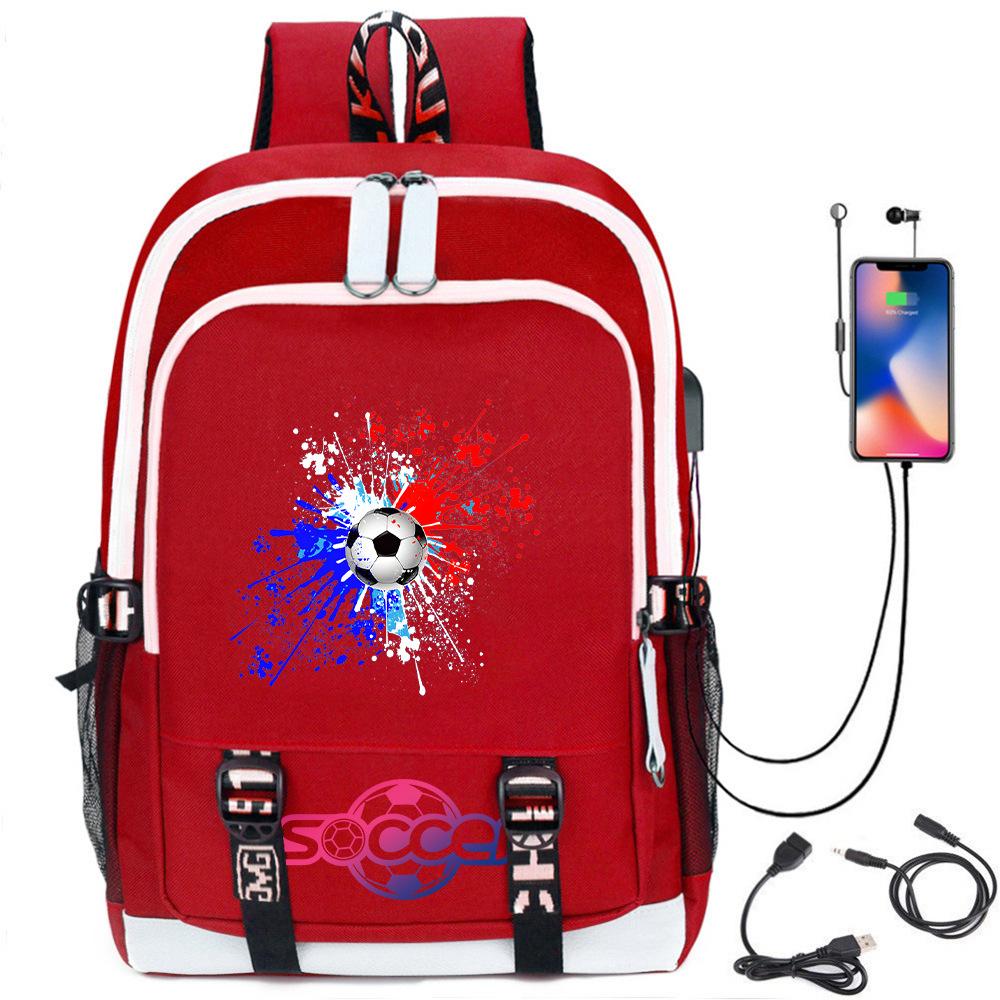 Football Star Printed Schoolbag Backpack Usb Charging Student Backpack Computer Bag