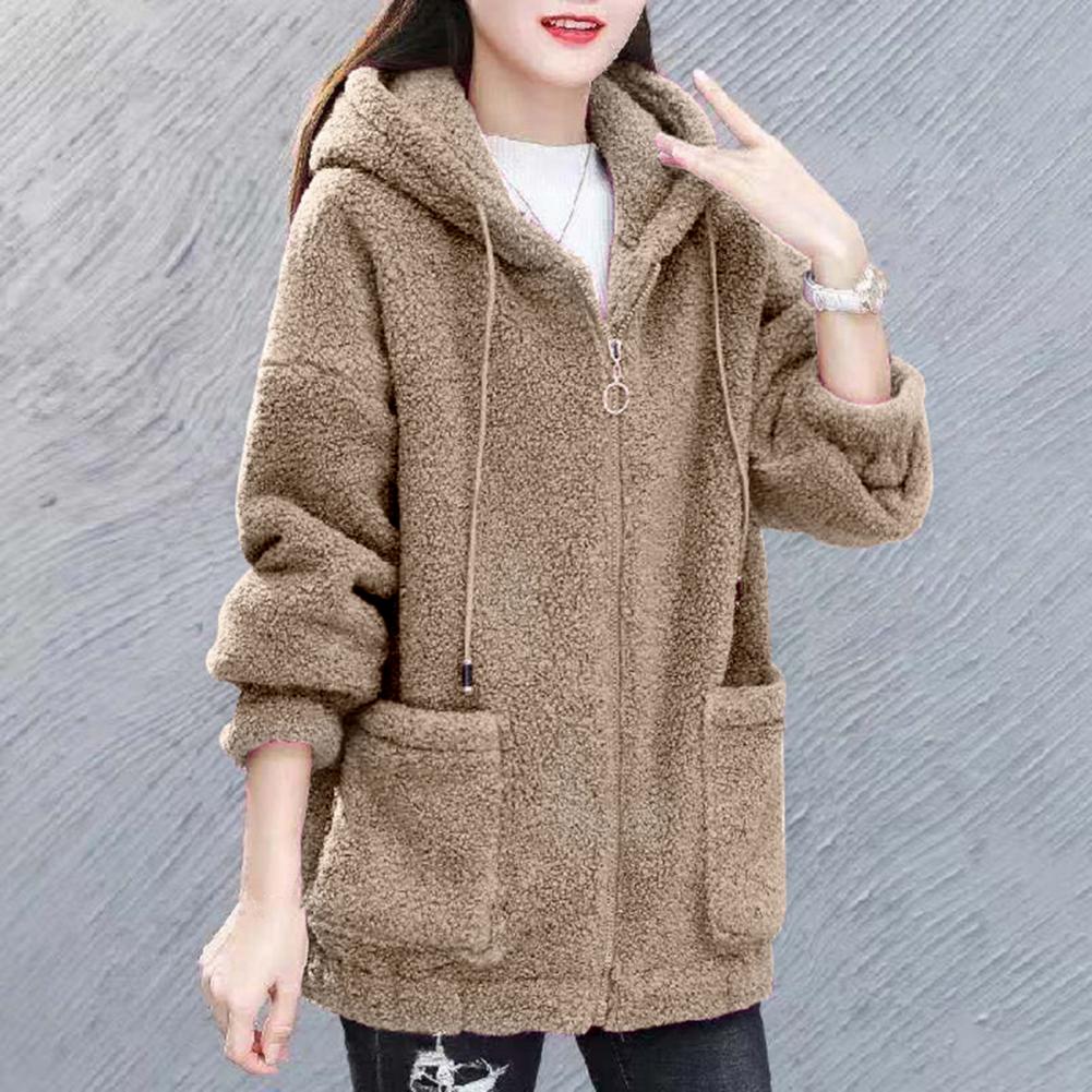 Women Zip-up Hoodie Warm Cozy Women's Winter Hoodie with Fleece Lining Drawstring Hood Zipper Closure Windproof for Cold