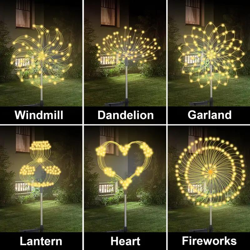 1-6PCS Solar Garden Lights Firework Lights Outdoor Starburst Sparkler 200LED Multicolor For Path Lawn Walkway Patio Yard Parties