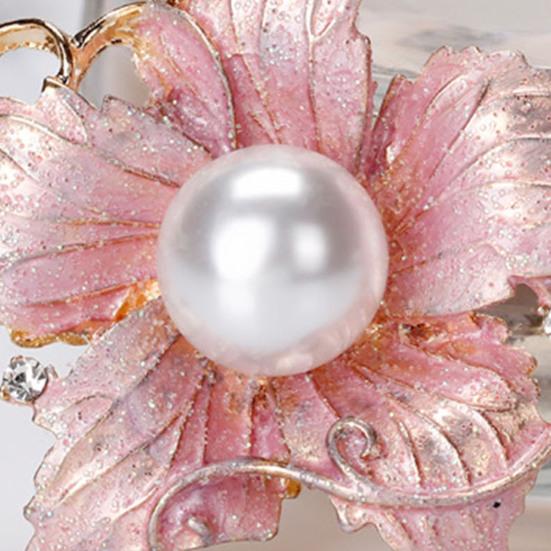 Day Brooch Enamel Flower Design Brooch with Imitation Pearl Rhinestones Inlaid Weddings