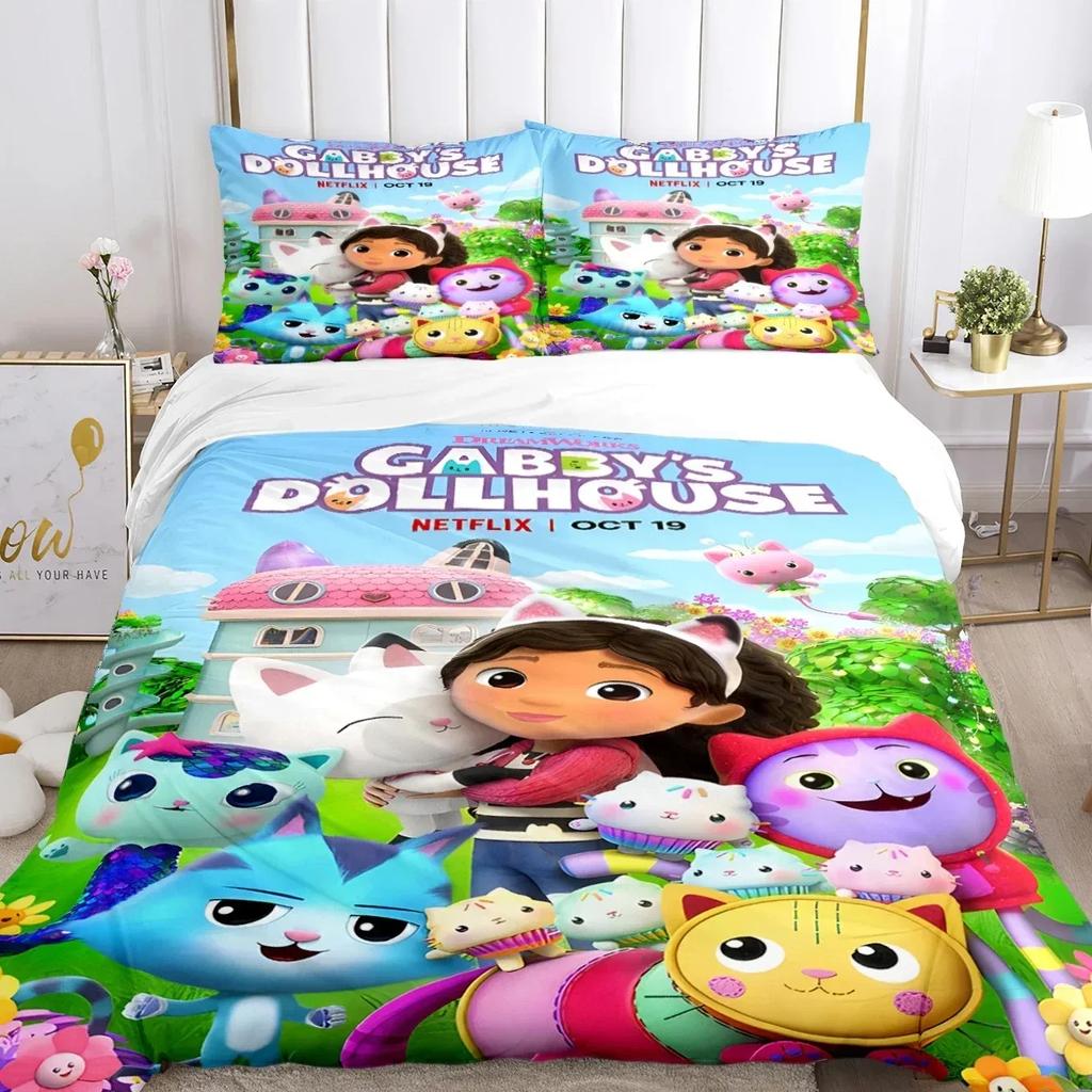 Gabby's dollhouse Kawaii 3D NEW Duvet Cover Pillowcase Bedding Set Adult Girl Bedroom Decoration Children Single Double Large