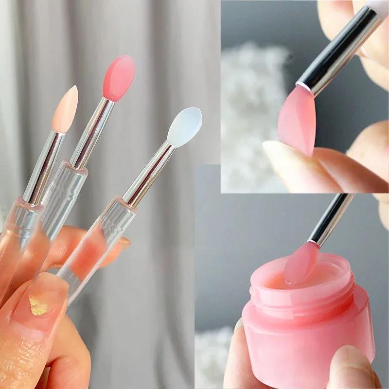 

1 Pcs Flat Silicone Applicator Sticks Reusable Lip Brush with Cover for Dust Prevention Silicone Nail Powder Applying Tools белый