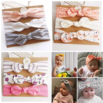 3 unids/set lindo Orejas de conejo bebé diadema arco flor punto niñas bandas elásticas para el cabello turbante para niños