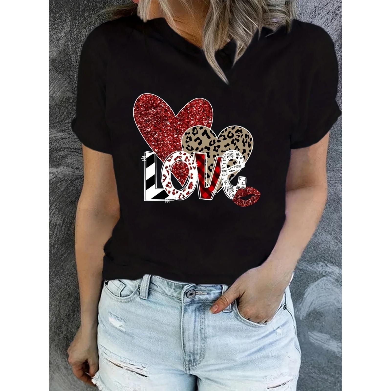 

2024 Plus Size Women s LOVE Love Print Women s Round Neck Cotton Top Short Sleeve Shirt Casual Street Versatile Clothing T-Shirt XXXXXL різнокольоровий