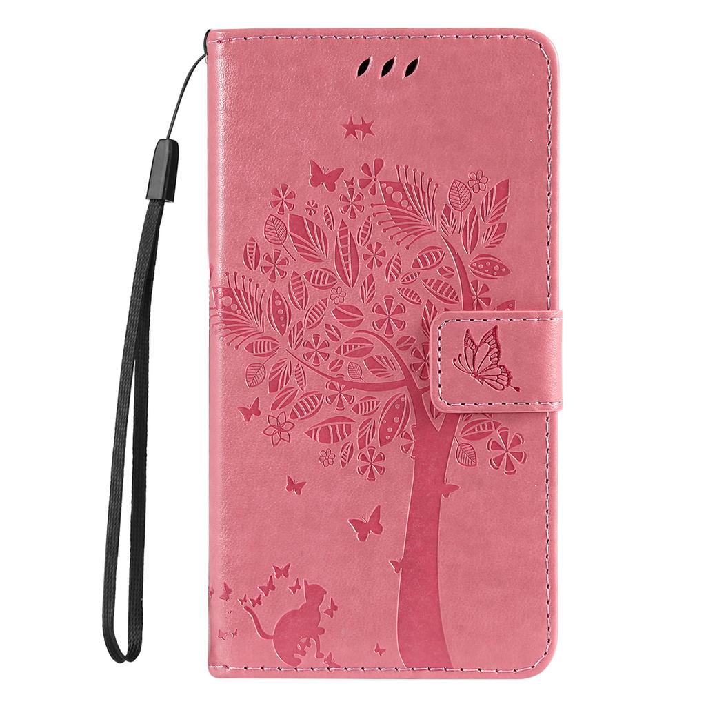 Etui na telefon Motorola Moto G35 5G ze stojakiem Wzór drzewa dla kota Skórzany portfel Pokrowiec na telefon komórkowy