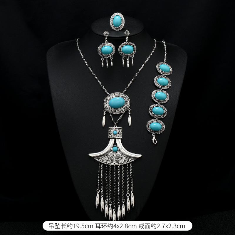 Long Tassel Necklace Vintage Exotic Bohemian Vacation Bracelet Earrings Travel Photography Suit Women