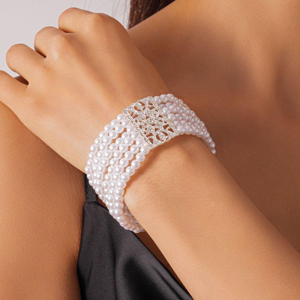 Hollow Square Pearl Bracelet Faux Pearl Pearl Hollow Bracelet Wedding Accessories