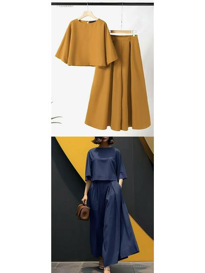 2026 Spring/Summer Women's Solid Color Short Sleeve Casual Loose Trousers Two-Piece Set
