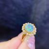 Imitation Natural Opal Ring, Luxury Temperament Colored Treasure Pendant Jewelry Set, Stud Earrings Necklace.