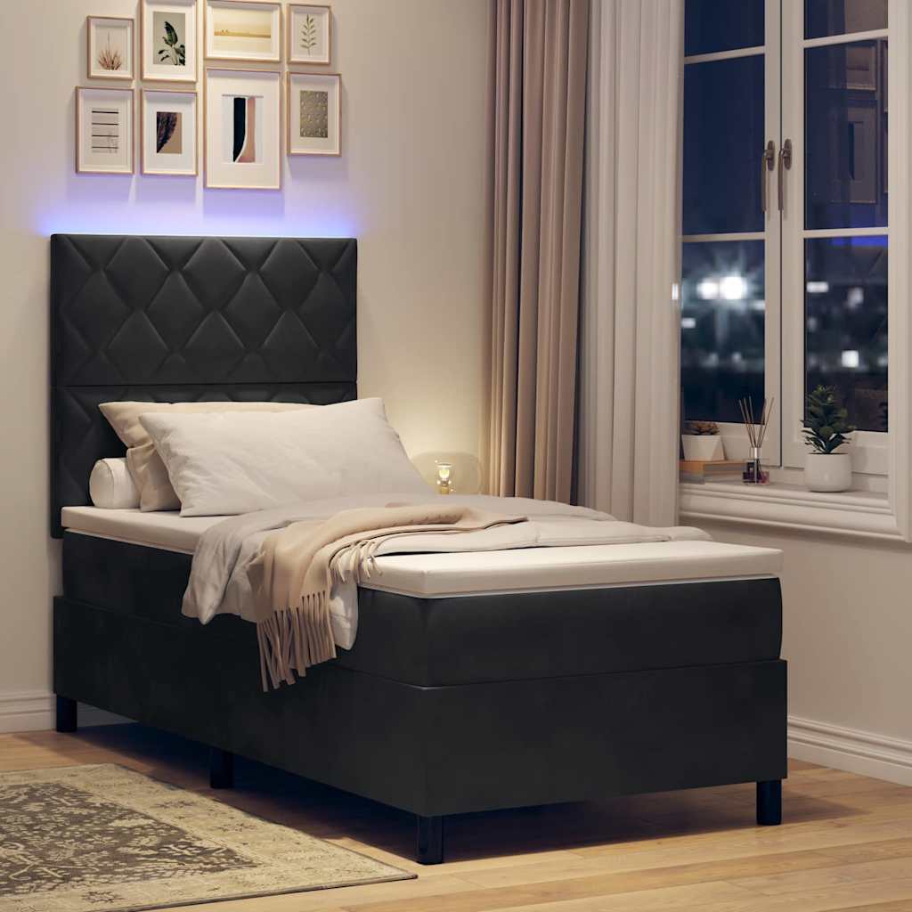 LED Boxspring Bed with Headboard Black 90 X 190 Cm Velvet