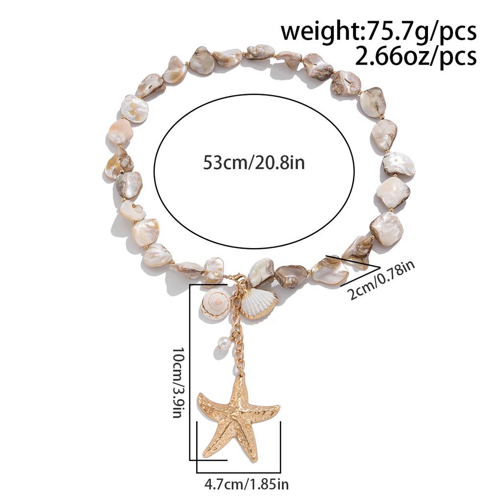 Retro Starfish White Shell Conch Pendant Necklace Women Simple Creative Colorful Stones Hand Woven beach Jewelry Girls