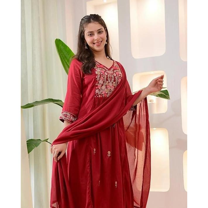 Dámský etnický indický set Kurti, kalhoty a Dupatta z viskózového hedvábí pro společenské události