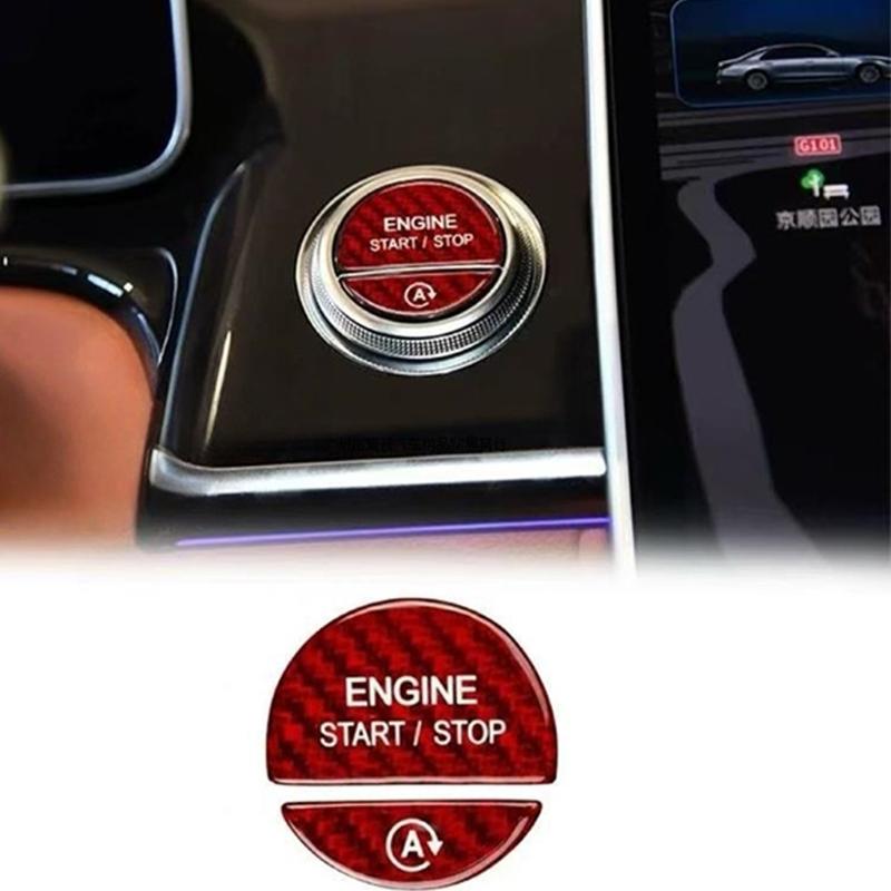 Push Start Button Sticker Trim , Carbon Fiber Look Cover with Adhesive Fit Car Interior Engine Start Stop Button Cover