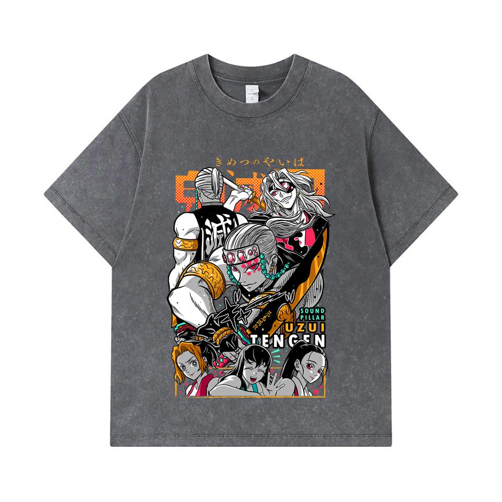 T-shirt Lavate 275 GSM 100% Cotone Demon Slayer V65 Stampa Uzui Unisex T-shirt in Cotone Pesante