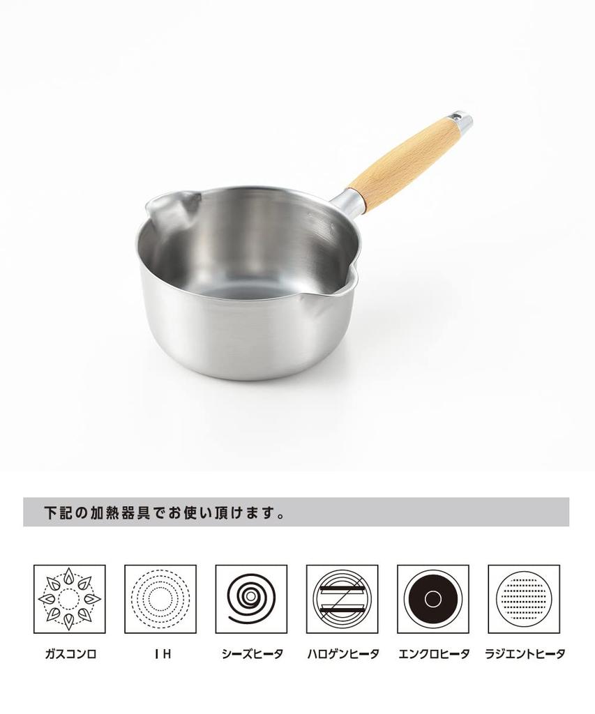 Yoshikawa Stainless Steel Milk Pan with Stove Made In Aikata PD3014 Drip-Free Spout, 16cm, 1.4L, IH/Gas Compatible, Japan,