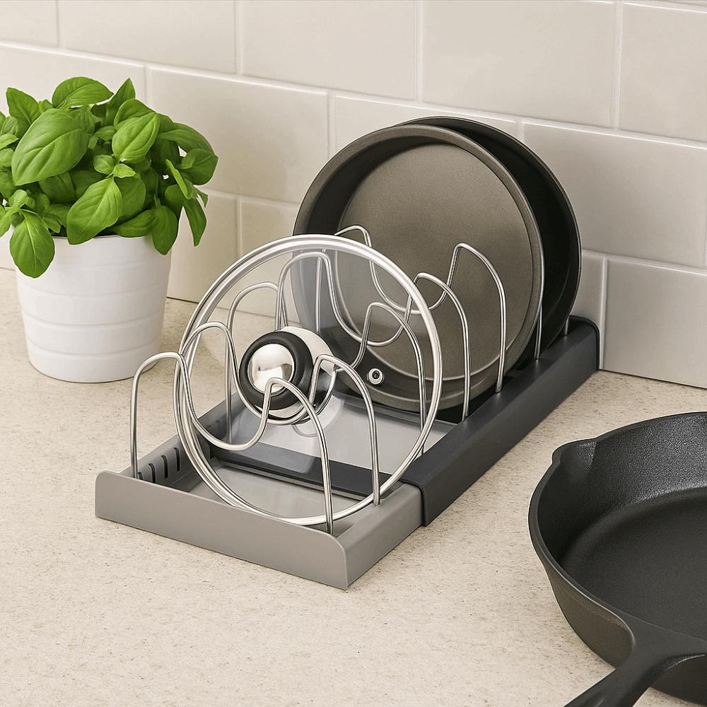 Adjustable Pot Lid Holder Expandable Cookware Dish Rack Practical Kitchenware Storage Rack  Cabinet