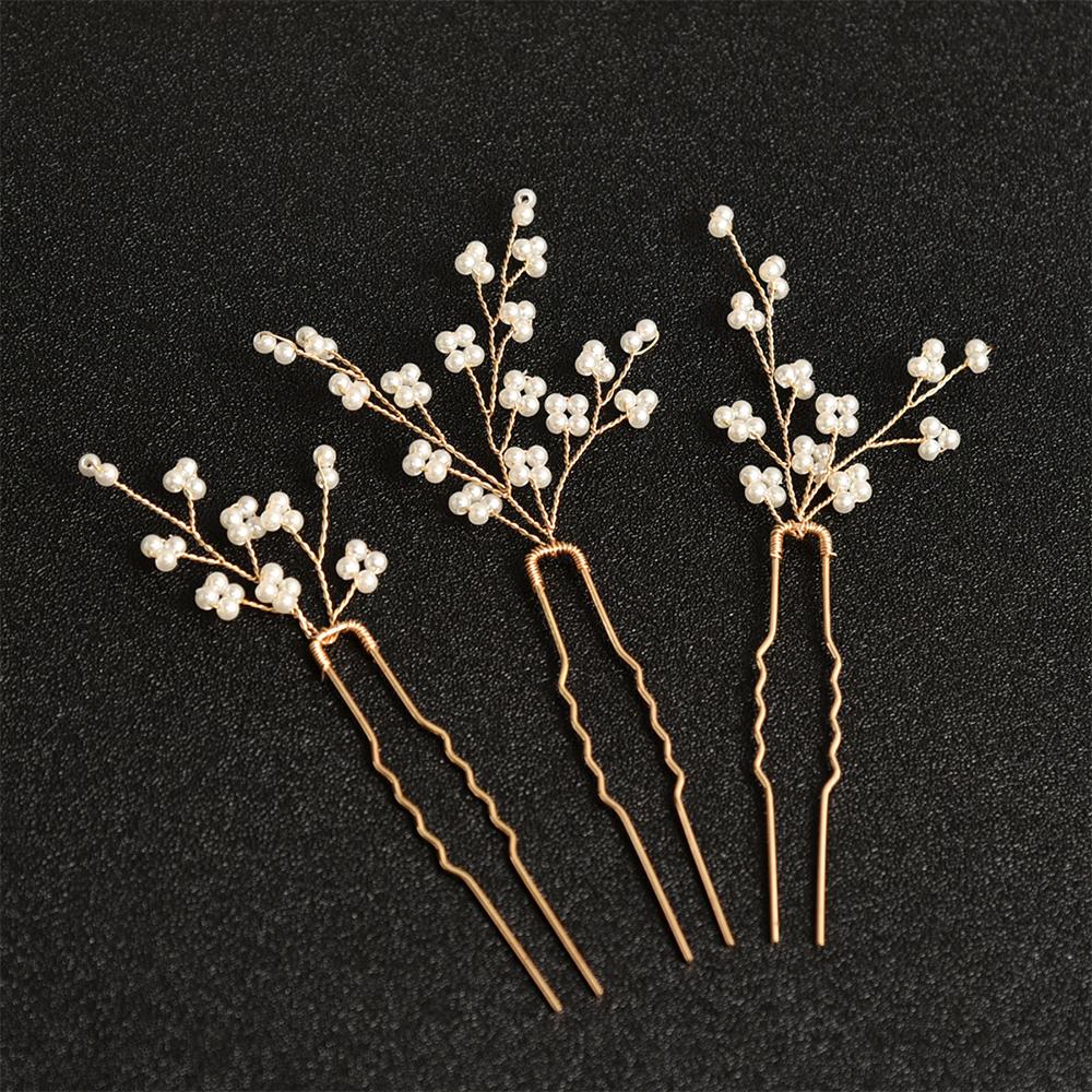Handmade Pearl Hairpins U-Shaped Updo Decoration Vintage Bridal Headpiece  for Women