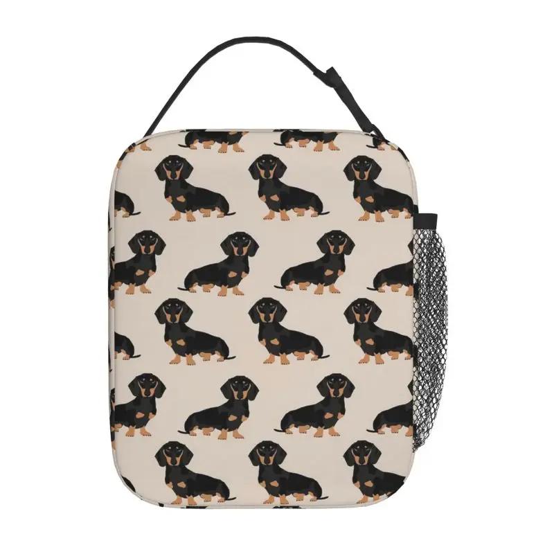 Cute Dachshund Dog Print Insulated Lunch Bag Reusable Cooler Thermal Bento Tote Bag for Work School Hiking Travel Picnic Beach