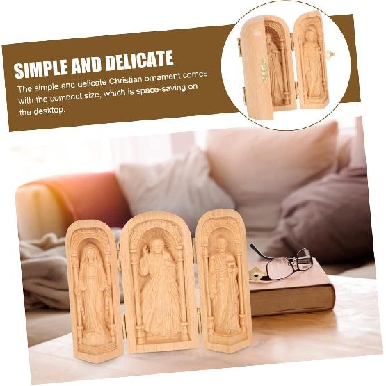 Religious Ornaments Mini Decor Vintage Decor for Home Hand Sculpture Boxwood Carving Christ Mini Christian Altar Box Hand Carving Christian Statues