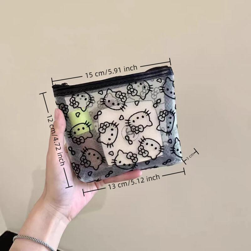 Sanrio Hello Kitty Mesh Material Storage Bag Portable Zipper Coin Purse Creative Earphone Bag Cute Girls Makeup Bag