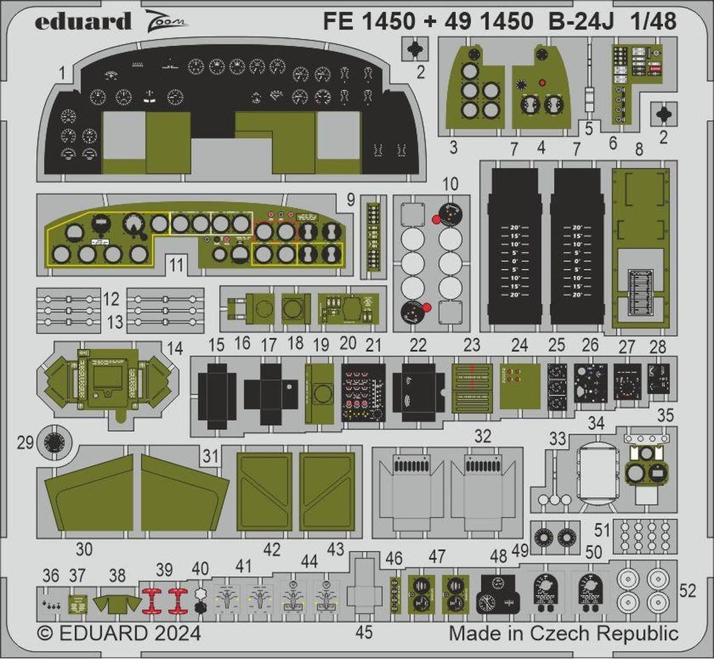 Eduard 1/48 Consolidated Aircraft B-24J Liberator Cockpit and Engine Etching Parts (for Hobby Boss) Plastic Model Kit Parts EDU491450