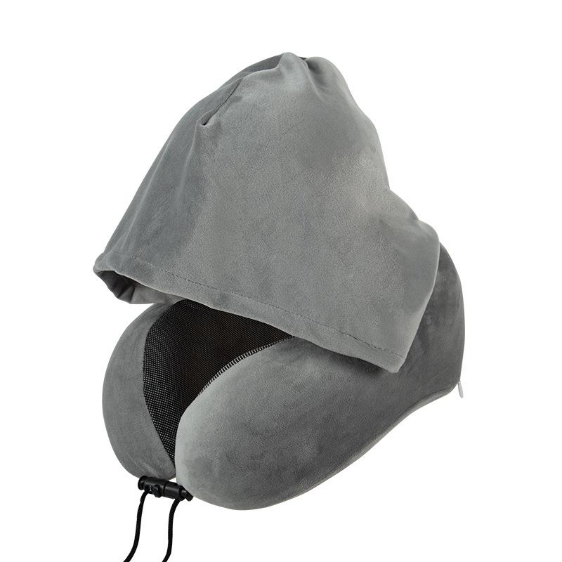 Particle U-Shaped Hooded Neck Pillow: Multi-functional, Light-Blocking, Breathable, for Airplane Nap & Lumbar Support