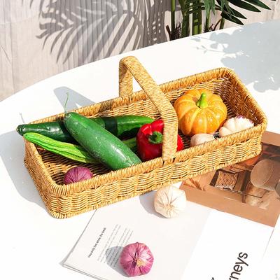 Panier de pique-nique avec poignée Paniers à fleurs spacieux Contenant de stockage alimentaire Tissé ménager