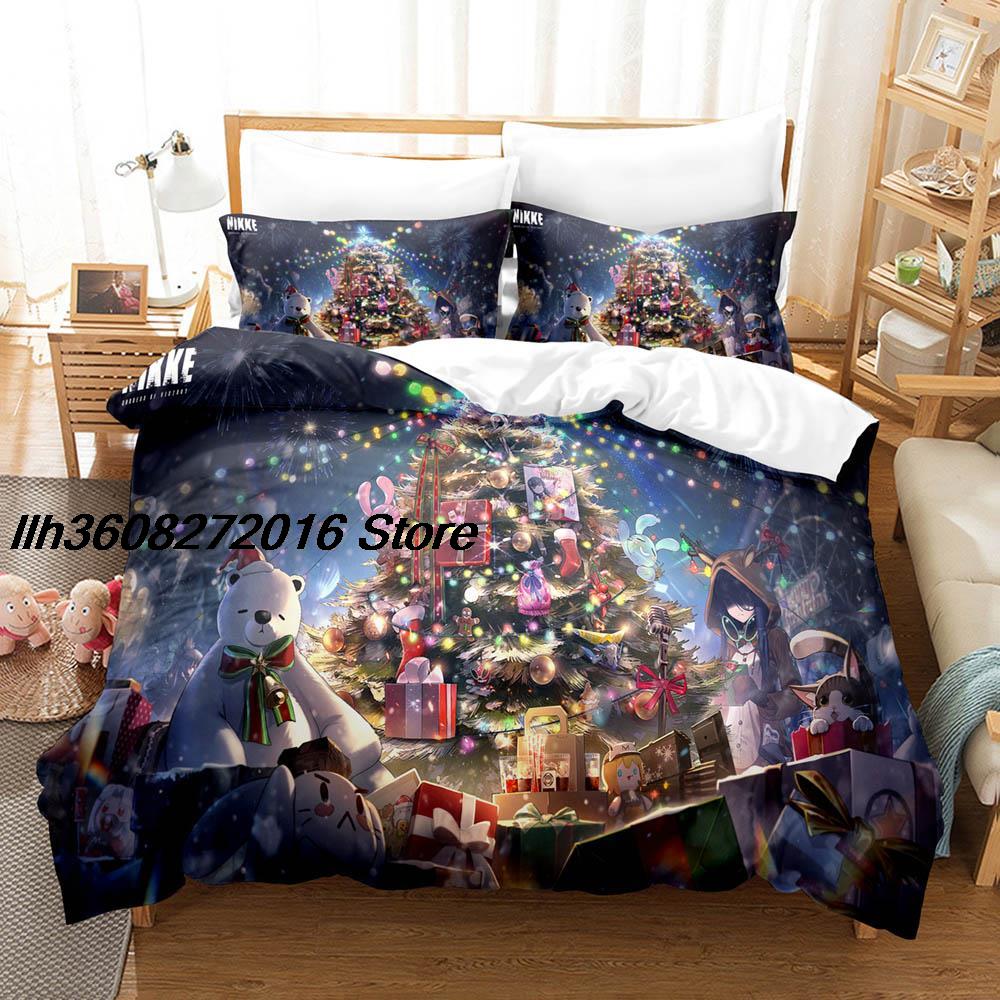 Comforter Kawaii Nikke Bedding Set Single Twin Full Queen King Size Bed Set Aldult Kid Bedroom Three-Piece Suits 3D Anime Bed Sheet S