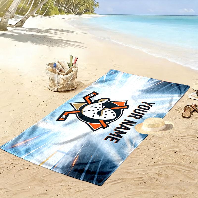 Custom Name,Anaheim Ducks Print Beach Towel, Large Soft Quick Dry Towel for Beach Camping Swimming