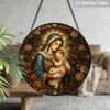 1pc 2D Flat Religious Stained Glass Suncatcher, 6.3/7.87 Inch Religious Christmas Window Suncatcher, Virgin Mary and Jesus Stained Glass Ornament
