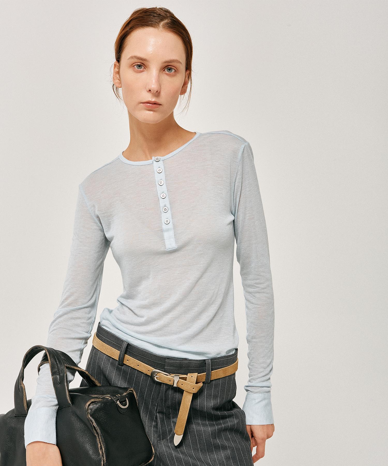 Label Archive W Ove Wool-Blend Henley Light Blue Light Blue/1