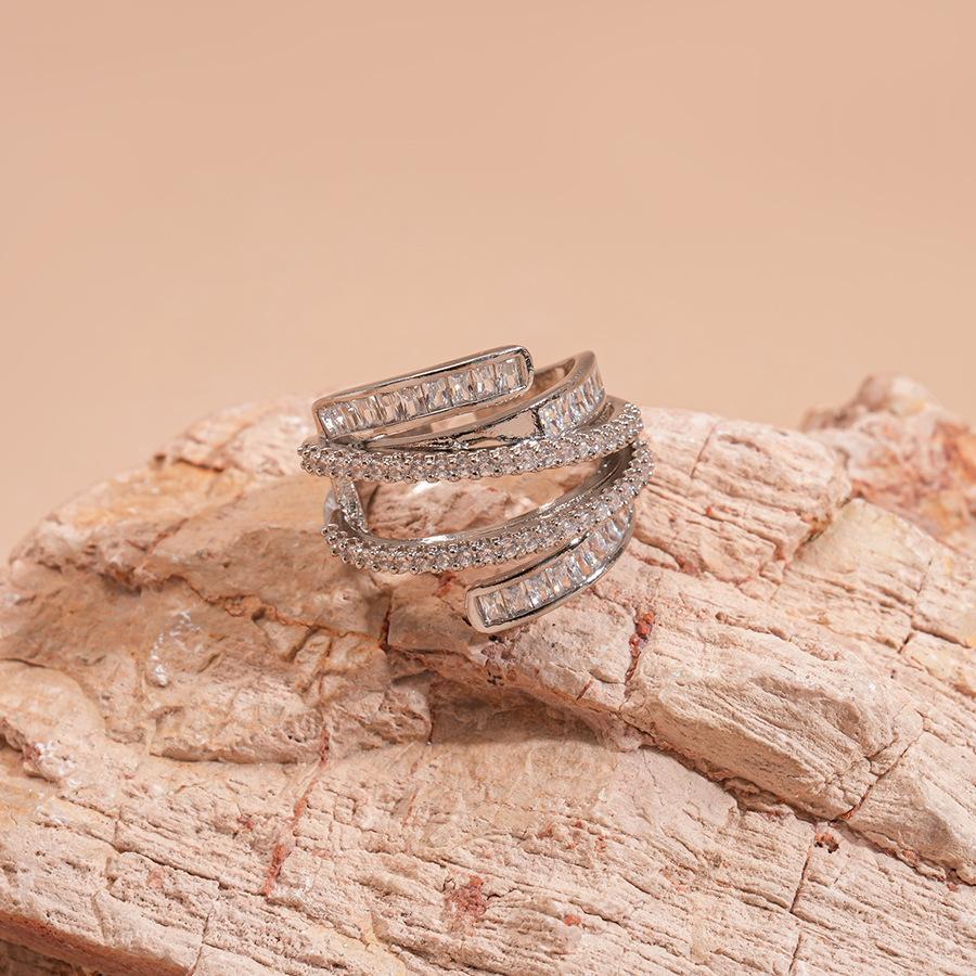 

Zircon geometric multi-layer cross opening ring niche light luxury versatile jewelry