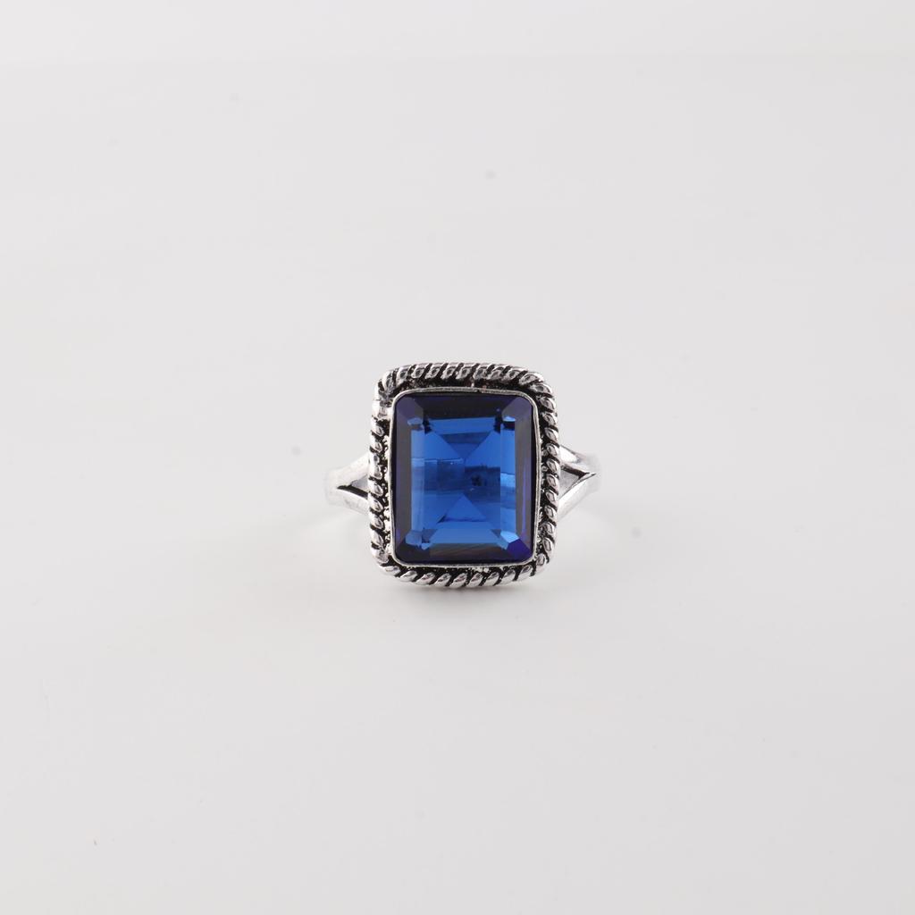 Blue Sapphire Gemstone 925 Sterling Silver Handmade Women Jewelry Designer Ring For Gift RR-71-14