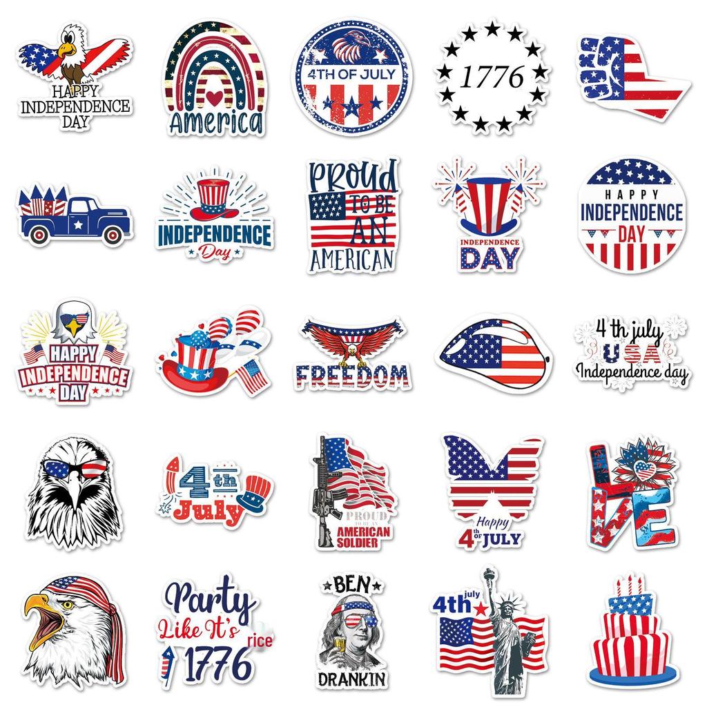 50pcs Independence Day Graffiti Creative Slogan Stickers: Waterproof Phone & Suitcase Decor