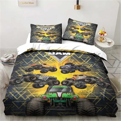 Tecknade Monster Trucks Påslakan Örngott Bilar Sängkläder Set Pojkar Flickor Sovrumsinredning Barnpresent Enkel Dubbel King Size