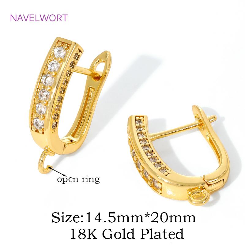 18K Gold Plated Inlaid Zircon Earwires Earring Hooks,Flower Earring Fixtures,Fasteners For Earrings,Earring Making Accessories