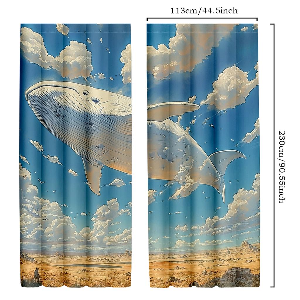 2pcs Classic Style Sky Whale Fantasy Blackout Drapes   Polyester Animal Clouds Curtains for Living Room