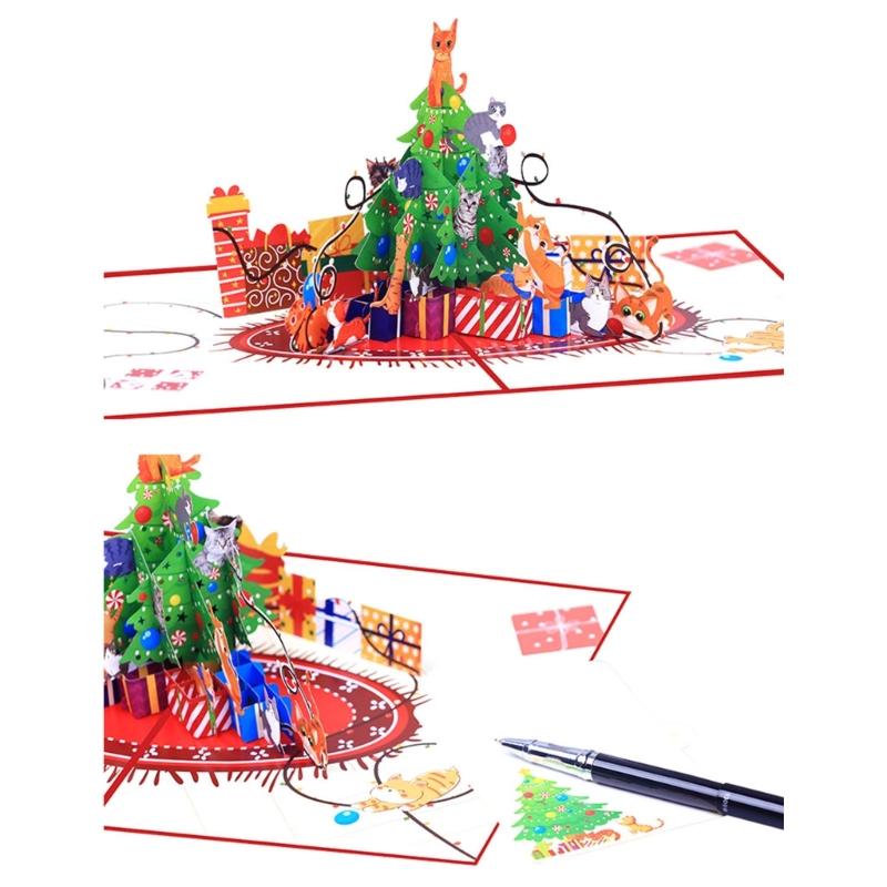 Handcrafted 3D Paper Sculpture Christmas Greeting Card Featuring Cats Design And Recyclable Ecological Friendly Materials