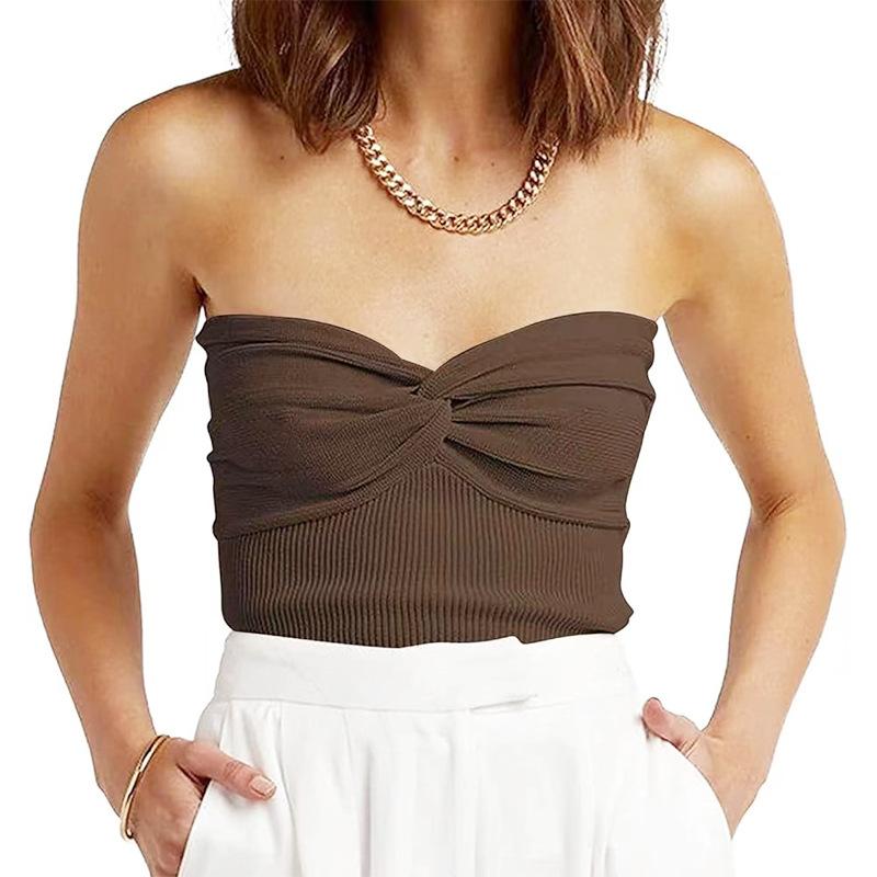 Damen Frühling/Sommer Einfarbiges Kreuzstrick-Tube-Top Kink Sexy Tanktop Spice Girls Shorts Top