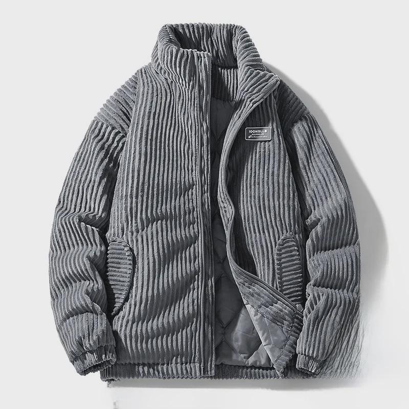2024 Men's & Couple's Thick Windproof Corduroy Cotton Coat: American Retro, Cold-Resistant, Stand-Up Collar for Autumn/Winter.