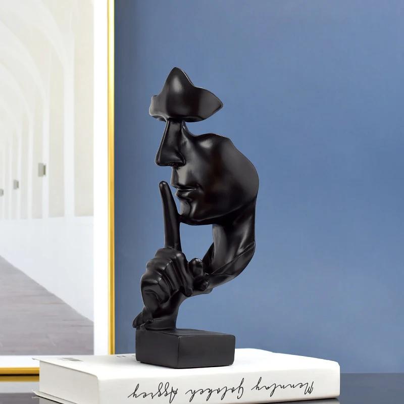 Home Decor Thinker Statue Sculpture Silence Is Gold Figurines Resin Retro For Office Study Living Room Abstract Face Ornaments