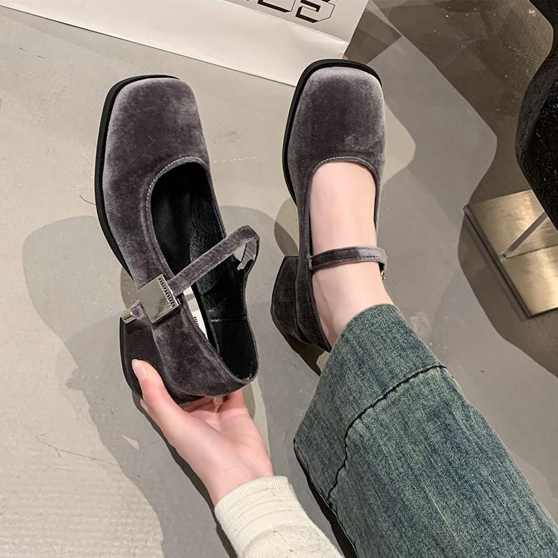 Fashion Spring Autumn Women's Luxury Mary Jane Shoes Square Toe Shallow Buckle Ladies Elegant Sole Ballte Shoes Casual Loafers Shoes