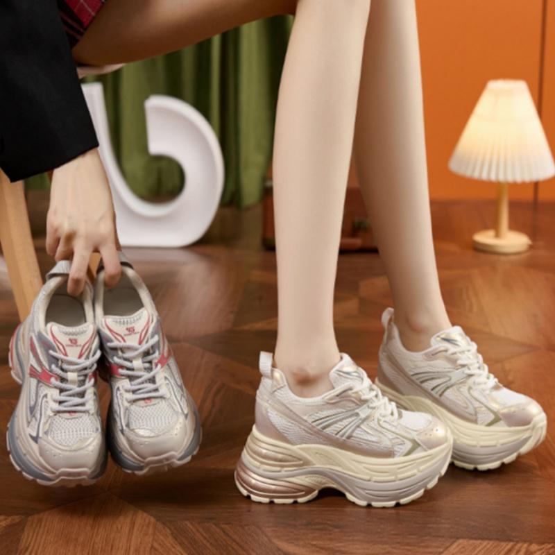 10CM Air Mesh Synthetisches Mikrofaserleder Lässige Sportschuhe Damen Herbst Vulkanisierte Klobige Sneaker Mischfarbe Modische Schuhe