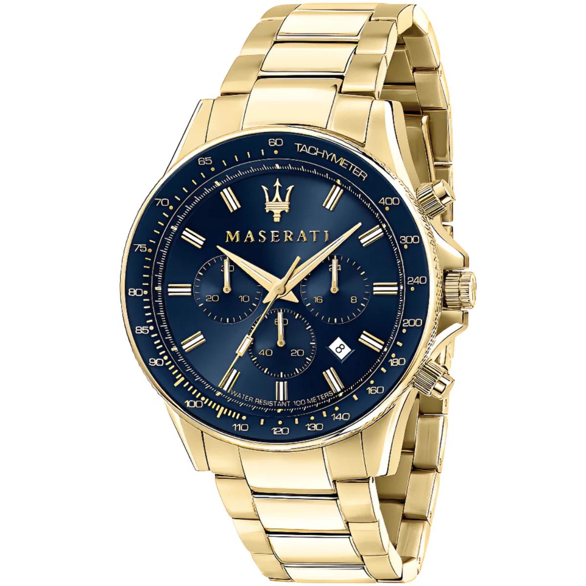 Maserati Men's Gold R8873640008 Sfida Chronograph Blue Dial Watch