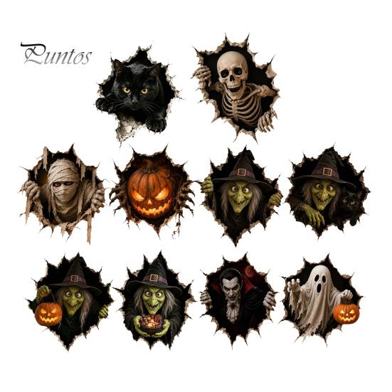 Festive Wall Art for Living Room Halloween Break-in 3D Decals, Illusion Effect Spooky Breaking Through Seasonal Home Accents Sticker, Horror
