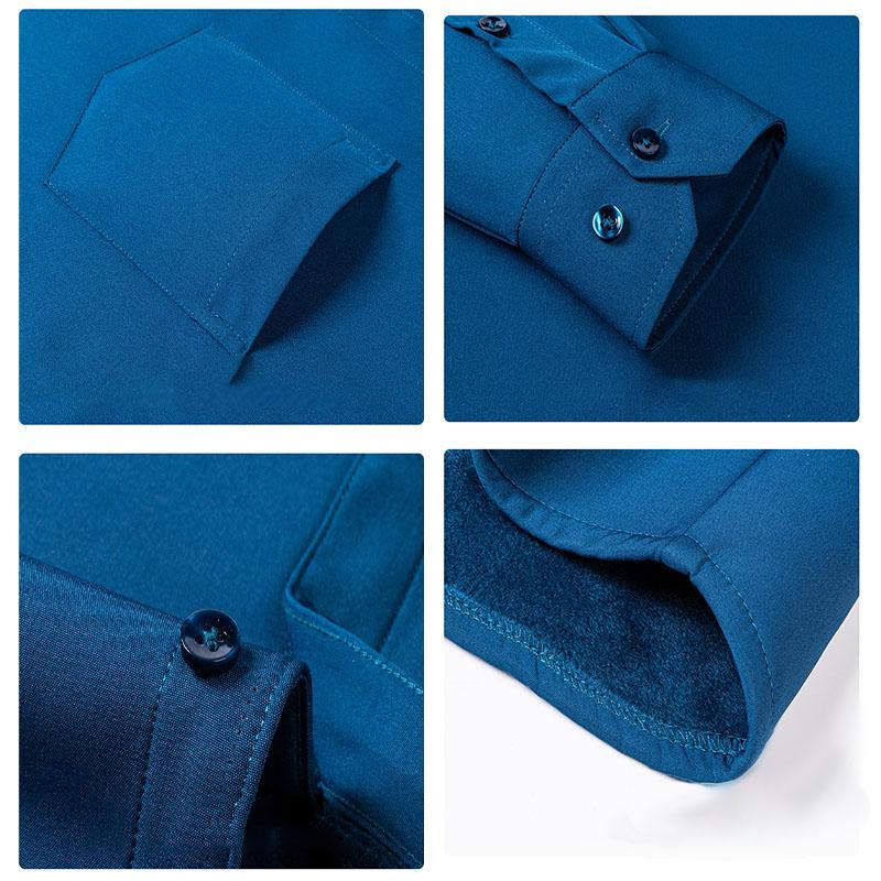Thickened Fleece Warm Long Sleeve Shirt Men‘s Pure Color Business Professional Formal Work Loose Shirt Autumn Winter Casual Wear